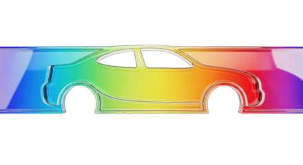 Rainbow Car Silhouette with Transparent Outline Design.