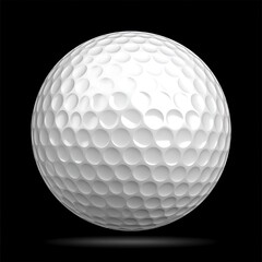 A pristine white golf ball, perfectly rendered against a stark black backdrop, displays a rich, dimpled texture.