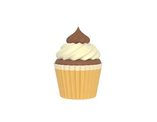 Chocolate cupcake, vanilla frosting, white background, dessert
