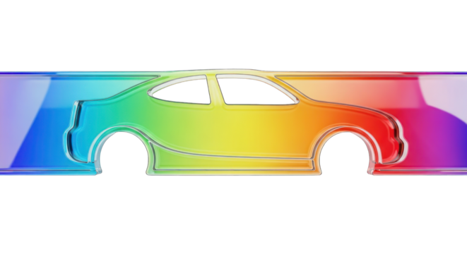 Rainbow Car Silhouette with Transparent Outline Design.