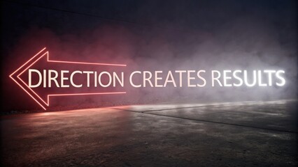 Neon Sign Illuminating the Phrase Direction Creates Results Against a Dark Background with a Directional Arrow