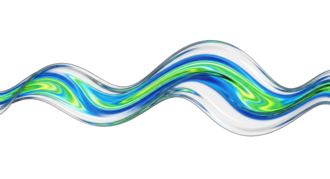 Abstract Wavy Glass Ribbon with Blue and Green Swirls. - Powered by Adobe