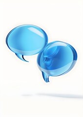 Two overlapping blue speech bubbles with smooth white borders, placed in a minimalistic design style, floating on a plain white background, highly detailed and realistic