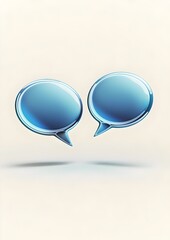 Two overlapping blue speech bubbles with smooth white borders, placed in a minimalistic design style, floating on a plain white background, highly detailed and realistic