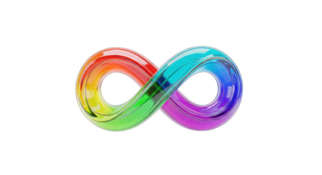 Colorful Glass Infinity Symbol on White Background.