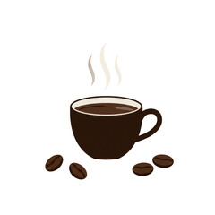 Obraz premium Elegant Flat Design Illustration of Steaming Coffee Cup with Roasted Beans