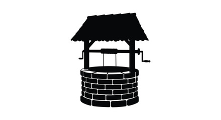 a rustic well with wooden roof and stone base silhouette