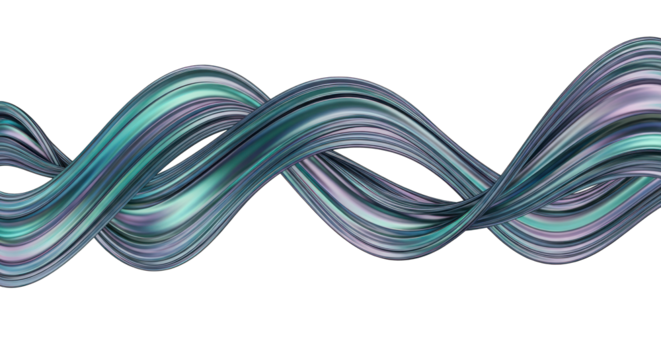 Abstract Metallic Ribbon Waves with Teal and Purple Hues.