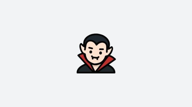 Flat lineal color vector icon of Dracula vampire with fangs and dark cloak. Perfect for Halloween design, spooky graphics, party invitations, and seasonal footage.