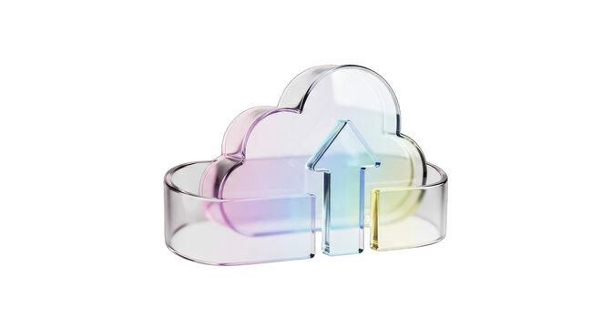 Transparent Cloud Shape with Upload Arrow Symbol.