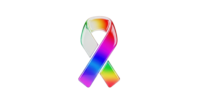 Rainbow Ribbon Symbolizing Support and Awareness on White Background.