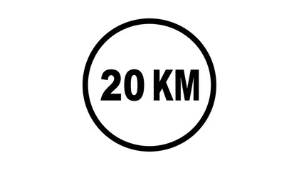 Road sign 20km limit, white background,  distance marker