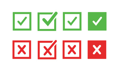 Flat Check Mark and Cross Mark Icon Set &ndash; Yes and No Symbols Vector