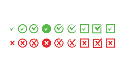 Green Tick and Red Cross Checkmarks – Approval and Rejection Symbol Vector Illustration