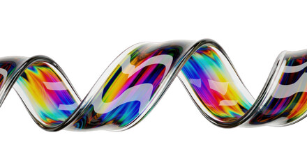 Abstract Glass Ribbon with Colorful Rainbow Reflections.