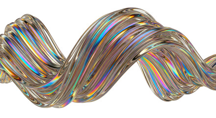 Abstract Iridescent Twisted Ribbon with Colorful Light Reflections.