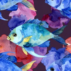 Watercolor fish pattern on a dark background