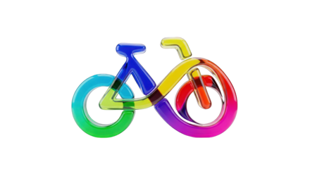 Colorful Glass Bicycle Icon with Gradient Design on White Background.
