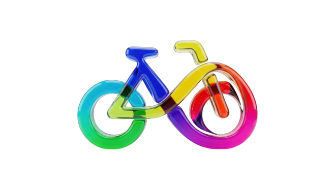 Colorful Glass Bicycle Icon with Gradient Design on White Background.
