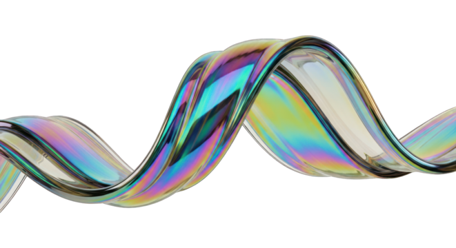 Iridescent Glass Ribbon with Wavy Reflective Surface.
