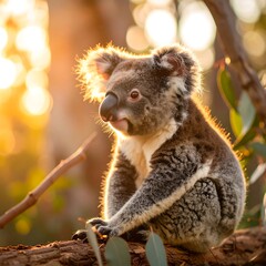 Naklejka premium Koala in golden sunlight