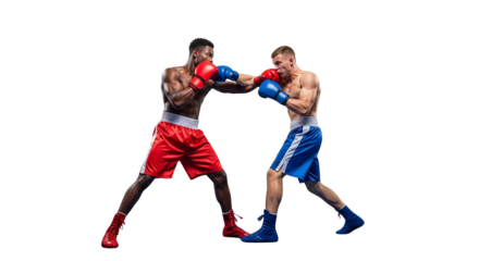  Two young men with boxing gloves isolated on white background