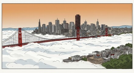 City skyline over a sea of clouds