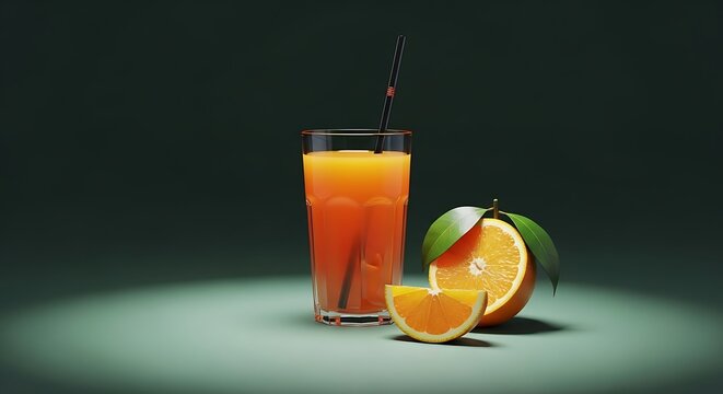 Invigorating orange juice composition against a minimalist backdrop design