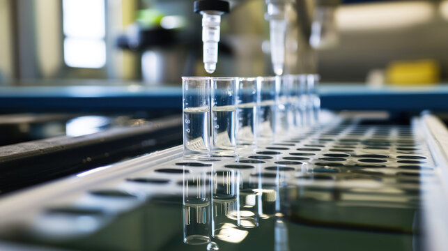 A water quality testing lab with samples in test tubes.