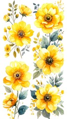 Watercolor floral arrangement, vibrant yellow flowers