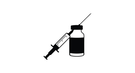 medical syringe and vial depicted in stark black silhouette