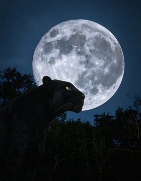 Black panther under a full moon