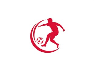 Soccer player dribbling, stadium background, sports logo