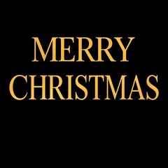 Gold Merry Christmas greeting, black background, holiday card