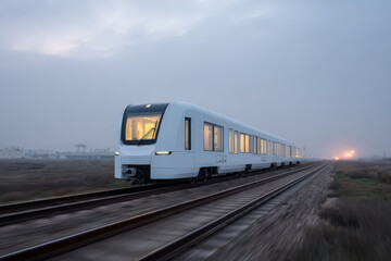 Fototapeta premium imagine futuristic houses that glide effortlessly along rail tracks revolutionizing concept of living space