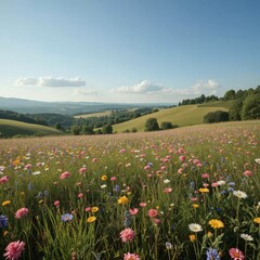 Obraz premium Summer flower field panorama