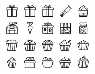 Baking, gifting icons; white background; party prep