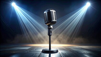 Vintage Microphone on Stage under Spotlight