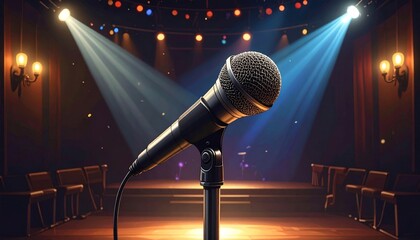 Stage Performance with Spotlight and Microphone