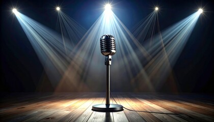 Vintage Microphone Under Stage Spotlight