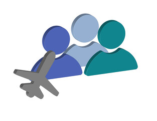 Simple 3D illustration of a group icon with an airplane. Transparent background, PNG format.