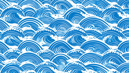 Blue Ocean Waves Pattern Seamless Background.