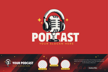 set Microphone radio podcast logo design