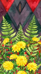 Watercolor floral arrangement with fern