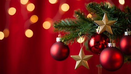 Obraz premium Christmas ornaments on red background