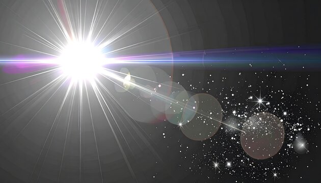A brilliant, radiant light source, radiating vibrant rays of light against a dark backdrop, with scattered sparkles and lens flares.