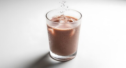 Refreshing Iced Chocolate Drink in a Glass with Melting Ice Cubes