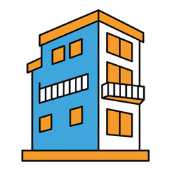 flat vector Modern flat building design, vibrant blue and orange