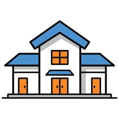 flat vector Modern home icon with blue roof and orange doors