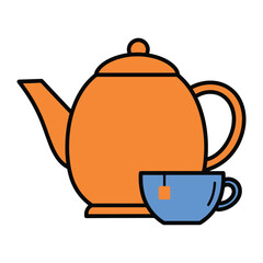 flat vector Orange teapot and blue teacup with tag icon
